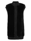 Pinko Genovese Black Sleeveless Vest With High Neck And Ribbed Details In Ecofur Woman In Black