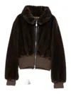 Pinko Cropped Jacket With Plush Faux Fur Texture In Brown