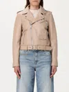 Pinko Blouson De Motard En Cuir Nappa Souple In Beige