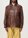 Pinko Washed Leather Jacket With Collar In Brown