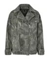 Pinko Belted Biker Jacket In Gray