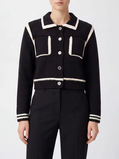 Pinko New Sulcis Metallic Button Chunky Knit Jacket In Black