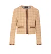 Pinko Crewneck Checked Pattern Leather Trim Jacket