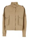 Pinko Beige Jacket With High Collar And Flap Pockets On The Front In Cotton Blend Woman