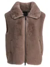 Pinko High Collar Faux Fur Vest In Beige In Brown