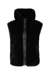 Pinko Sleeveless Hooded Faux Fur Jacket In Black