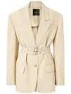 Pinko Structured Beige Jacket With Belted Waist And Pocket Details In Beige