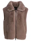 Pinko High Collar Faux Fur Vest In Beige In Brown