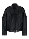Pinko Cropped Leather Jacket With Asymmetrical Zip In Black