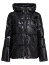 Pinko Oversized Black Puffy Coat With Glossy Finish And Hood In Black