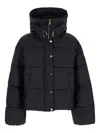 Pinko Cropped Black Coat With Hooded Neckline And Embroidered Logo In Black