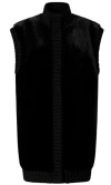 Pinko Genovese Black Sleeveless Vest With High Neck And Ribbed Details In Ecofur Woman In Black