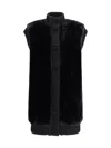 Pinko Genovese Black Sleeveless Vest With High Neck And Ribbed Details In Ecofur Woman In Black
