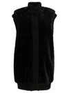 Pinko Genovese Black Sleeveless Vest With High Neck And Ribbed Details In Ecofur Woman In Black