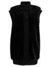 Pinko Genovese Black Sleeveless Vest With High Neck And Ribbed Details In Ecofur Woman In Black