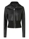 Pinko Short Jacket In Nappa Leather And Knit Fabric In Black