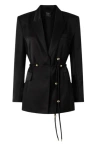 Pinko Glossy Satin Blazer With Belt And Sphere Accent In Black