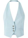 Pinko Light Blue Crop Vest With Halter Neckline And Button Closure In Viscose Woman In Blue