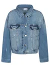 Pinko Denim Jacket Distressed Flap Pockets In Blue