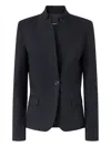 Pinko Tailored Pinstripe Blazer With Structured Shoulders In Blue