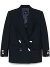 Pinko Double-breasted Blazer With Geometric Cuff Embellishments In Blue