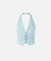 Pinko Light Blue Crop Vest With Halter Neckline And Button Closure In Viscose Woman In Clear Blue