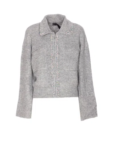 Pinko Grey Dark Lady Knitted Jacket In Gray