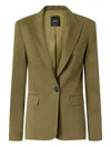 Pinko Tailored Green Linen-viscose Blazer With Notched Lapels In Green