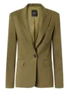 Pinko Tailored Green Linen-viscose Blazer With Notched Lapels In Green