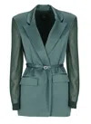Pinko Shiny Blazer With Transparent Sleeves In Green