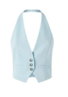 Pinko Light Blue Crop Vest With Halter Neckline And Button Closure In Viscose Woman In Multicolor