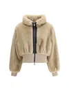 Pinko Bagels Beige Bomber Jacket With Front Zip Closure In Ecofur Woman In Nude