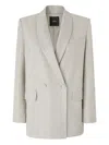 Pinko Double-breasted Rhinestone Jacket In Neutral