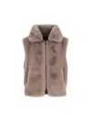 Pinko High Collar Faux Fur Vest In Beige In Sand