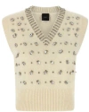 Pinko White Rhinestone Knitted Vest In White