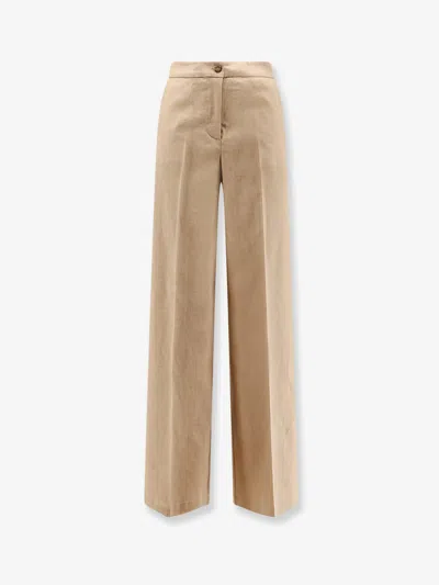 Pinko Jacopone Linen And Viscose Trousers In Brown