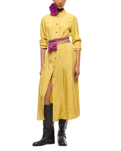 Pinko Jacquard-effect Belted Dress In Yellow