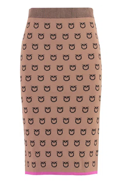 Pinko Jacquard Knit Skirt In Brown
