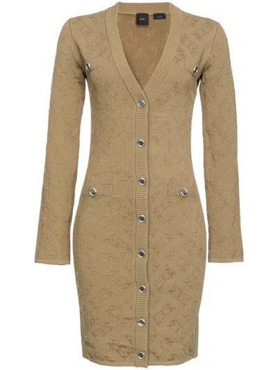 Pinko Jacquard Knitted V-neck Dress In Green