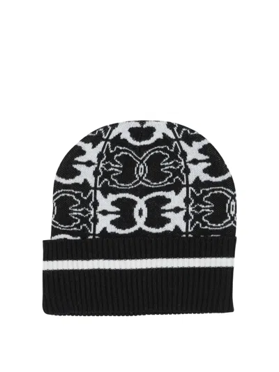 Pinko Jacquard Logo Beanie In Black