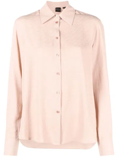 Pinko Jacquard-logo Long-sleeve Shirt In Pink