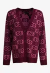 Pinko Jacquard Love Birds Cardigan In Burgundy