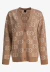 Pinko Jacquard Love Birds Cardigan In Brown