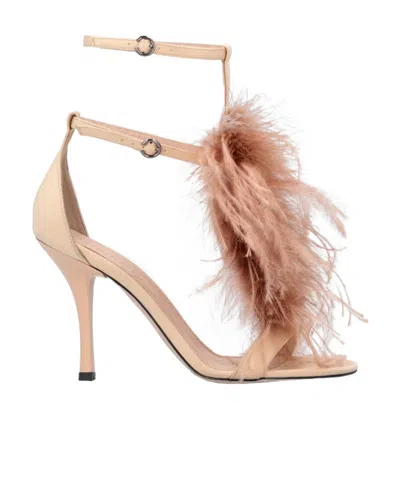 Pinko Janis 95mm Feather-detail Sandals In Nude