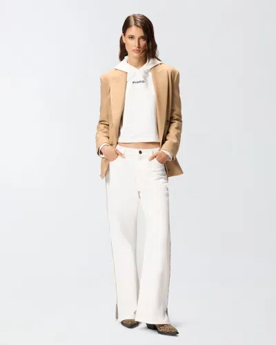 Pinko Jeans Gamba Ampia Con Zip Laterali In White