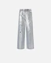Pinko Loose-fit Laminated Denim Jeans In Silver