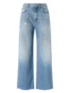 Pinko Wide-leg Palazzo Jeans With Distressing And Soft Texture In Blue