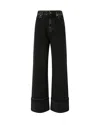 Pinko Wide-leg Denim Jeans With Fixed Cuff In Black