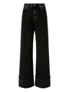 Pinko Wide-leg Denim Jeans With Fixed Cuff In Black