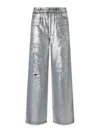 Pinko Lauryn Loose Coated Jeans In Laminated Silver In Black